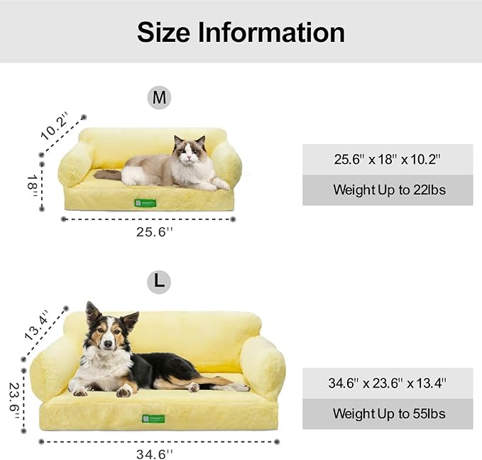 MEWOOFUN Cat Bed for Indoor Cats Orthopedic Dog Bed for Small Medium Dogs, Egg- Foam Pet Bed with Removable Washable Cover and Non-Slip Bottom (Medium, Yellow)