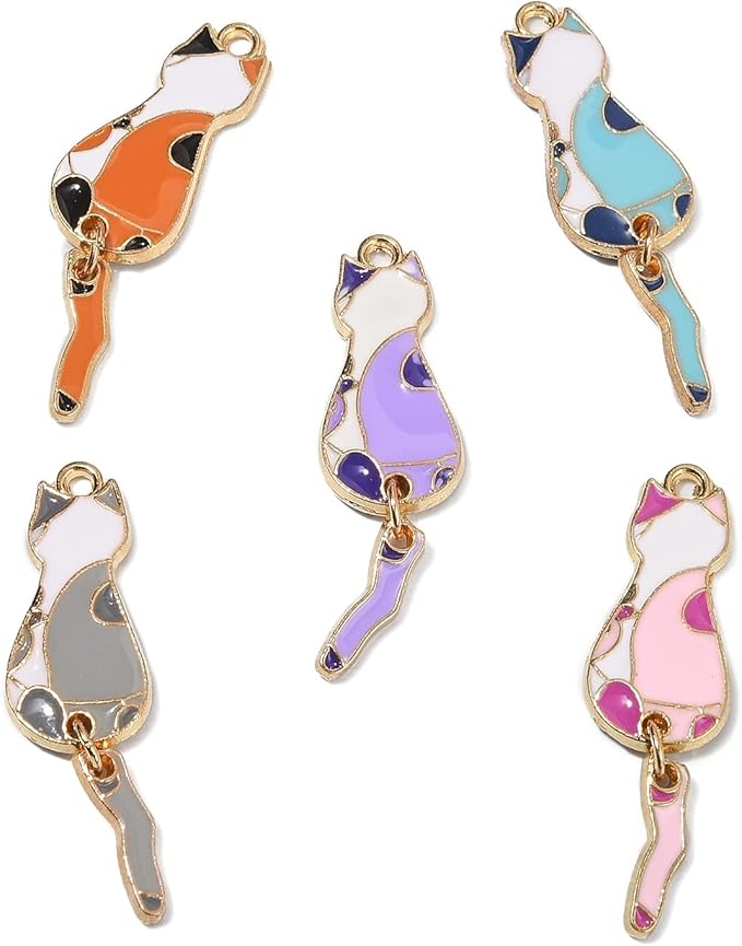 KitBeads 35pcs Mixed Colors Enamel Cat Charms Kawaii Animal Cartoon Kitten Charms Sitting Cat Pet Charms for Jewelry Making Bracelets Bulk