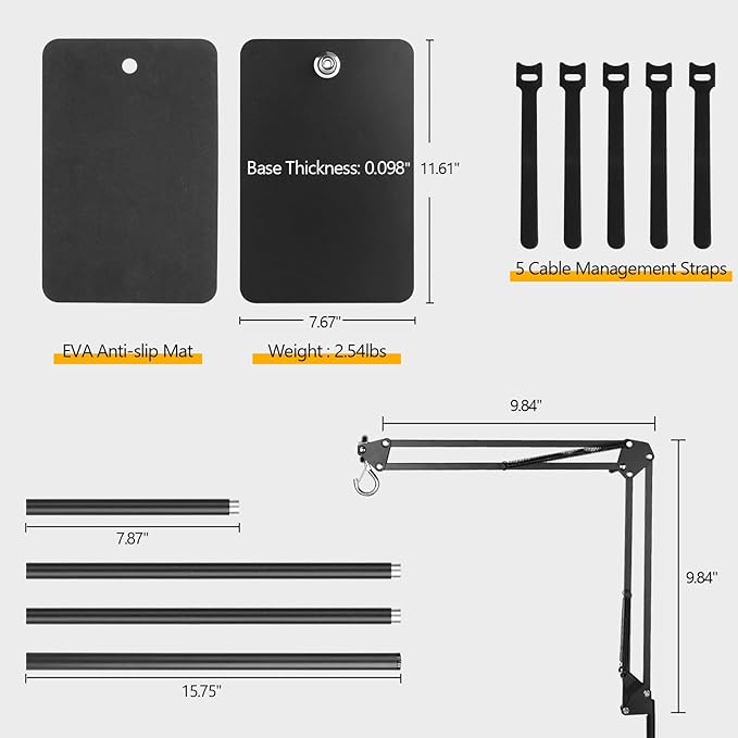 Reptile Heat Lamp Stand,Adjustable Heat Lamp Stand for Reptiles 7.87-74.8" with 360° Rotatable Swing Arm, Reptile Light Stand for Bearded Dragon Lizard Turtle Chick Plants