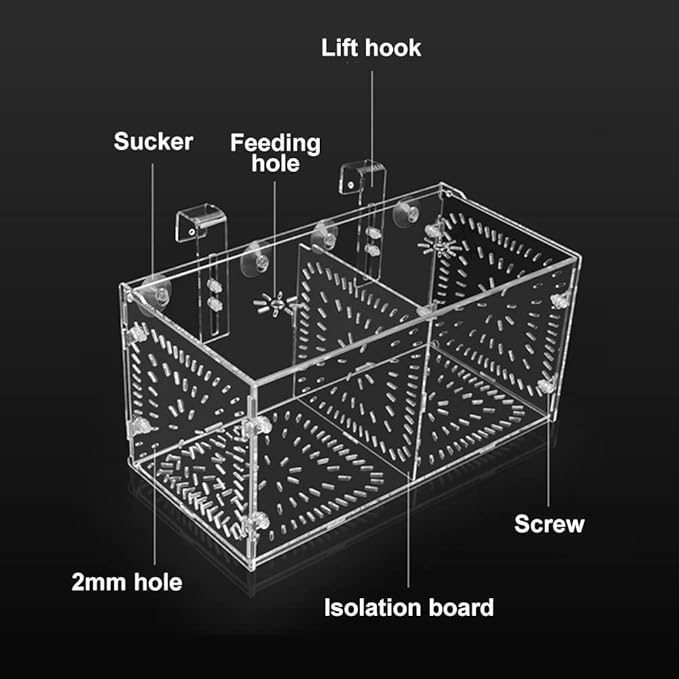 DONGKER Fish Breeding Box,Acrylic Removable Fish Separation Box Height Adjustable with Suction Cup & Hook & Feeding Hole for Aquarium Fish Tank