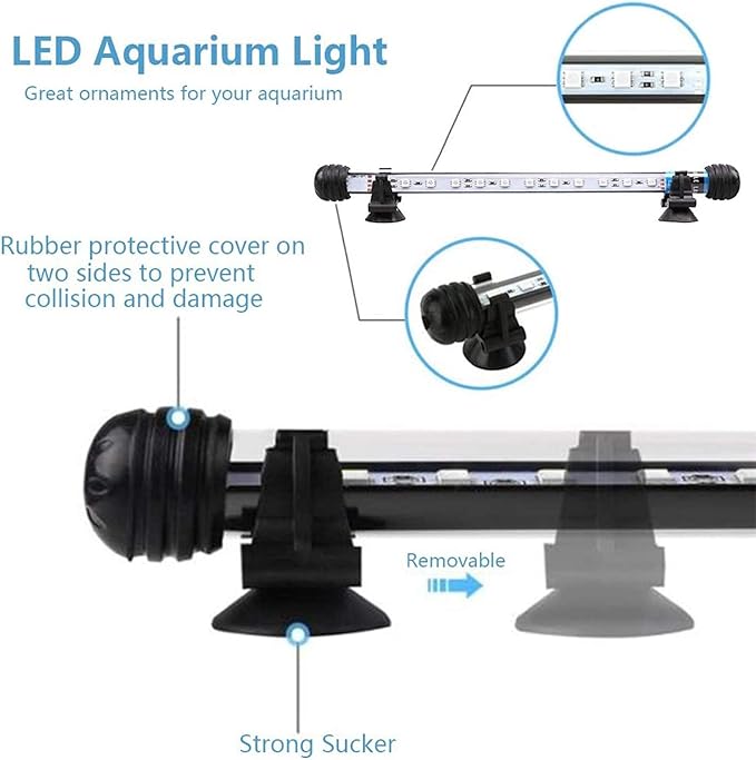 LED Aquarium Light, 7-44 Inch Waterproof Fish Light White with Blue, RGB Underwater Lamp Submersible LED Light for Fish Tank