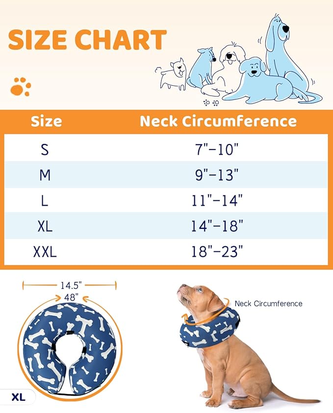 Supet Inflatable Dog Cone Collar Alternative After Surgery, Dog Neck Donut Collar Recovery E Collar for Neuter, Soft Dog Cone for Small Medium Large Dogs