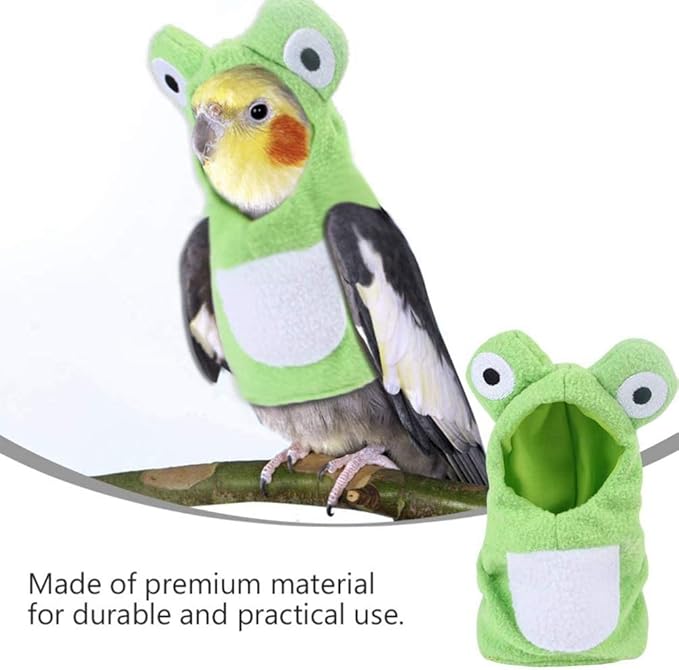 Bird Costume Bird Diaper Flight Suit Frog Shape Hoodie Bird Clothes Cosplay Photo Prop for Parrots African Greys Parakeet Cockatiel Sun Conure, Bird Hoodie Small Animals Apparel (S)