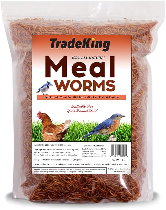 TradeKing 1 lb Dried Mealworms - High Protein Treat for Wild Birds, Chicken, Fish & Reptiles