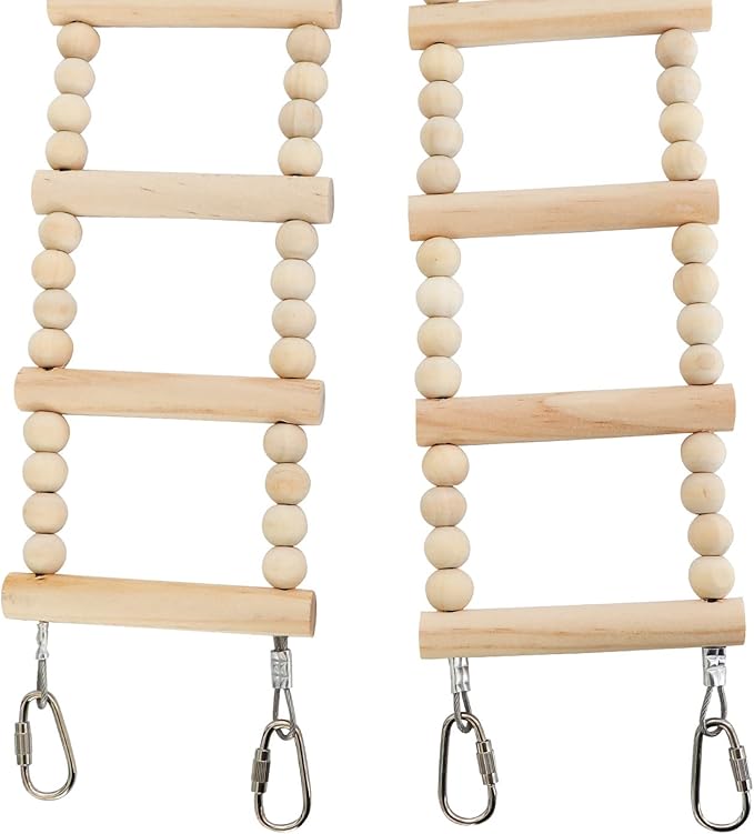 Bird Wooden Ladder Bridge, Pet Hamster Rats Climbing Ladder Toys, Ladders Swing Toys, Wood Climbing Ladders for Bird Parrot Hamster Squirrel Totoro Sugar Gliders (24 Ladders)(52.95x3.14 Inches)