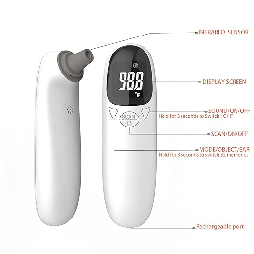 Pet Thermometer for Dog cat Rechargeable Infrared pet Ear Thermometer 1 Second Reading Fast and Accurate Temperature Detection, ℉/℃ Switchable