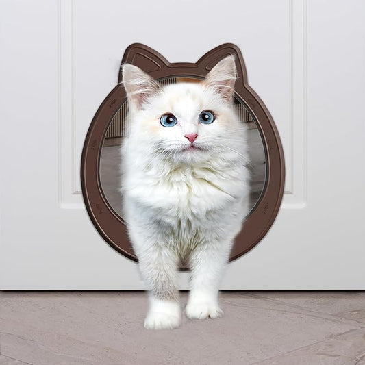 Large Cat Door, Cat Door Interior Door, No Flap Cat Door, Easy to Install, Strong Pet Door for Cat, No Training, Up to 22 LBS, Coffee