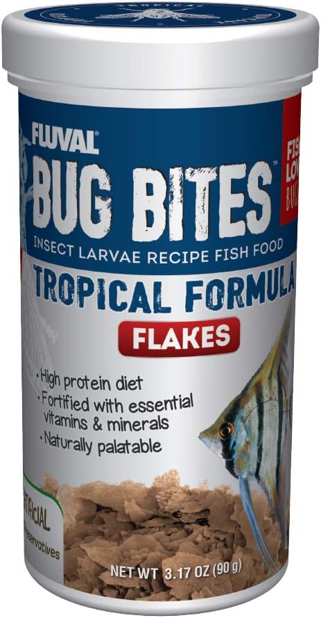 Fluval Bug Bites Tropical Fish Food, Flakes for Small to Medium Sized Fish, 3.17 oz., A7332, Brown