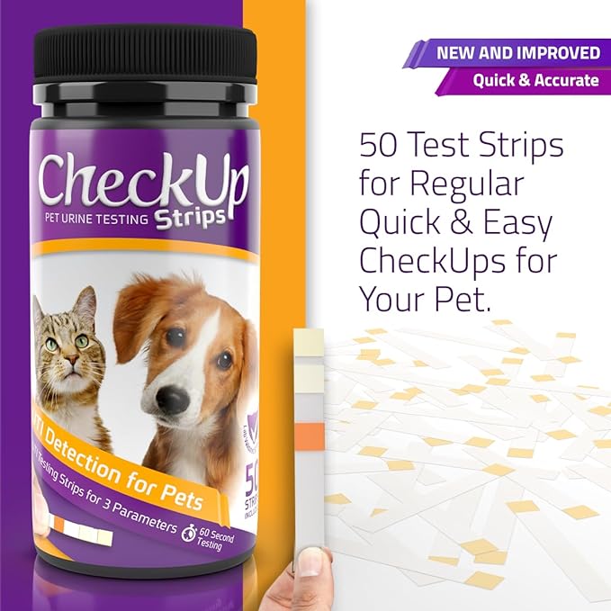 CheckUp Cat and Dog UTI Urine Test Strips | 3 Parameters CheckUp in 1- a More Detailed Test of 3 UTI Related Markers - pH, Nitrite and Leukocytes Levels x50