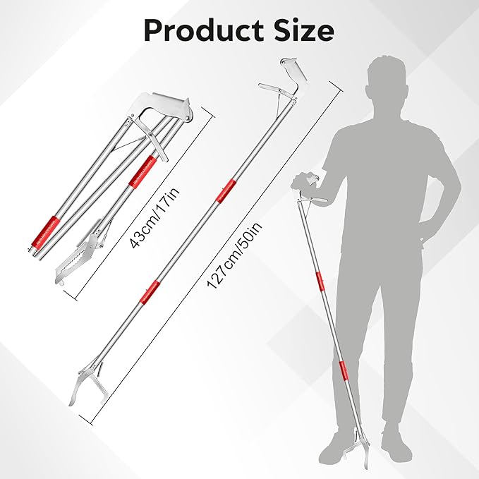 50" Snake Grabber Tool,Collapsible 3 Sections Snake Stick Stainless Stee Portable with Locking- 2 pick