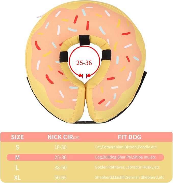 Waterproof Inflatable Dog Cone,Adjustable Recovery Collar for Dogs After Surgery,Prevent from Biting & Scratching,Not Block Vision (Donut Yellow M)