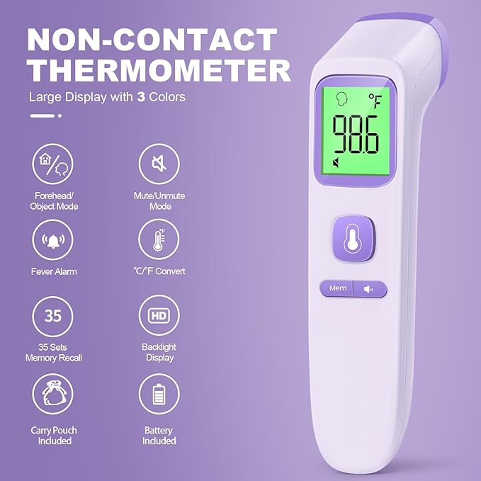 No-Touch Thermometer for Adults and Kids, Digital Accurate Baby Thermometer with Fever Alarm, 1 Second Fast Result, FSA HSA Eligible, Easy to use, 2 in 1 Mode