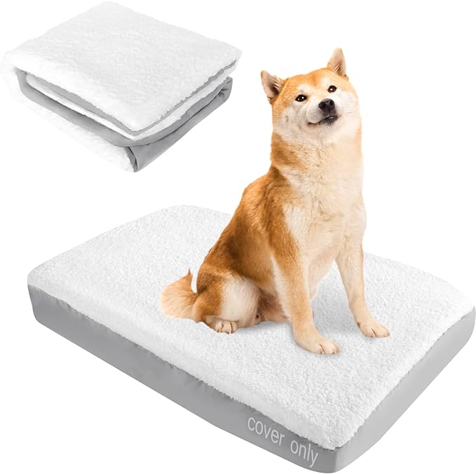 Dog Bed Covers Replacement Washable (Cover Only), Waterproof Warm Dog Mattress Cover Plush Dog Bed Cover-Easy to Remove, Plush Dog Pillow Cover, Soft and Comfortable Puppy Pet Bed Cover