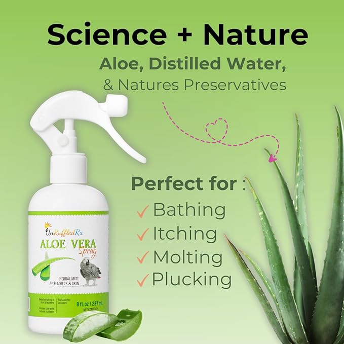 Aloe Vera Bird Bath Spray for Daily Care & Skin Health 8 Fl Oz - Soothe, Soften, and Protect Your Bird