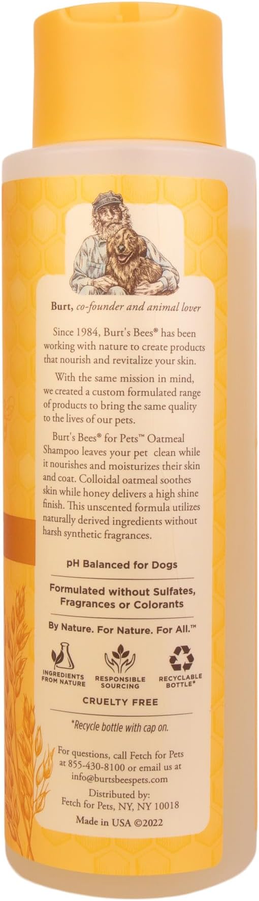 Burt's Bees for Pets Oatmeal Dog Shampoo - With Colloidal Oat Flour & Honey - Moisturizing & Nourishing, Cruelty Free, Formulated without Sulfates and Parabens, Made in USA, 16 Oz - 6 Pack