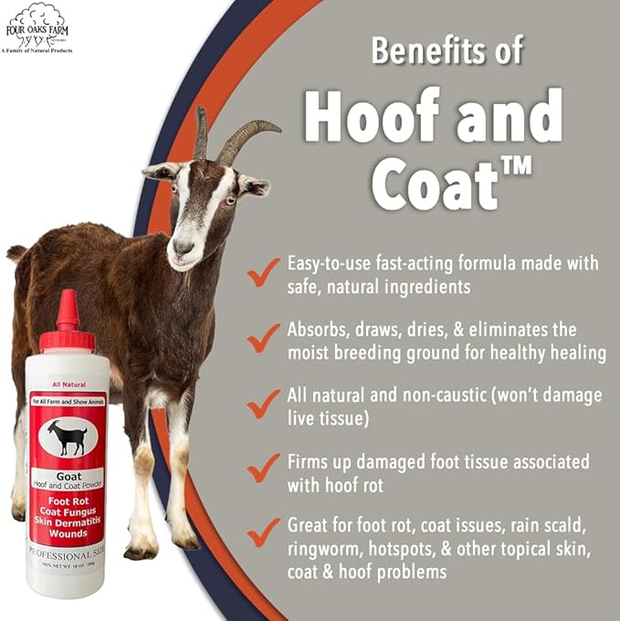 Goat Hoof & Coat Powder - for Wound Care, Foot Rot, Skin Problems - All Natural, Non-Caustic, Easy to Use (10 oz)