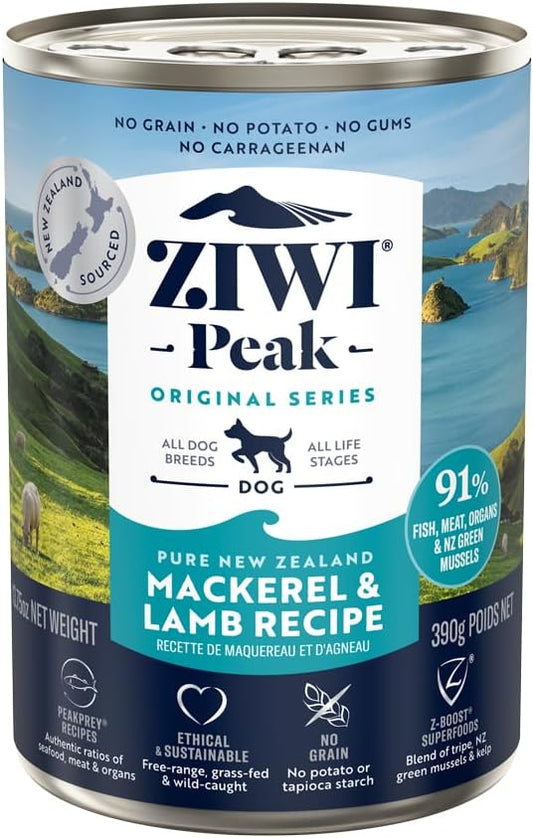 ZIWI Peak Canned Wet Dog Food – All Natural, High Protein, Grain Free, Limited Ingredient, with Superfoods (Mackerel & Lamb, Case of 12, 13.75oz Cans)