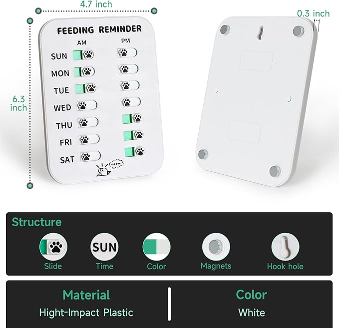 Pet Feeding Reminder for Dogs Cats, Magnetic Reminder Sticker Sign, AM/PM Daily Indication, Dog Accessories Helps You to Track Pet Feeding & Medication (White)