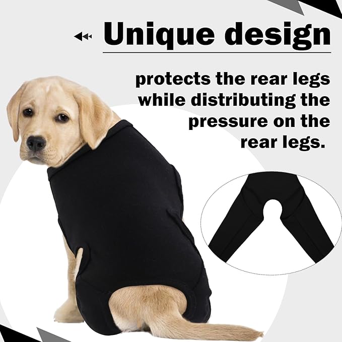 ROZKITCH Dog Surgery Recovery Sleeve Rear Right Left Leg, Pet Prevent Licking Wound Elbow Brace Protector, Dog Recovery Suit Cone Collar Alternative for Sprain ACL CCL Arthritis Joint Care Black S