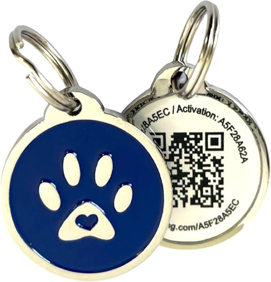 Premium Pet ID Tag for Dogs and Cats: Easy Scan QR Code, Instant Online Pet Profile Access, & Scan Location Alerts(Blue Paw)