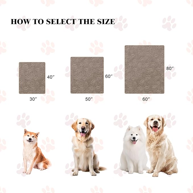 Qeils Dog Blankets for Large Dogs - Waterproof Cat Blanket Washable - Sherpa Fleece Puppy Blanket, Soft Plush Reversible Throw Protector for Bed Couch Car Sofa, 60"X80", Taupe