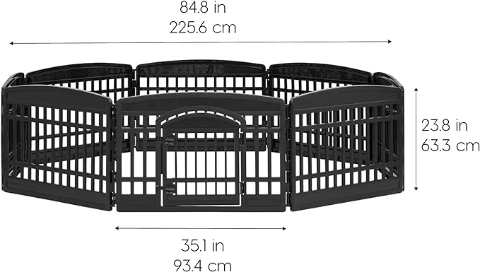 IRIS USA Dog Playpen, 8-Panel 24" Pet Playpen with Door, Puppy Playpen, Indoor/Outdoor Dog Pen, 84 x 84 x 24, Foldable, Customizable, Black