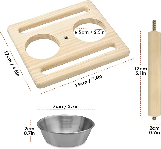 KATUMO Bird Perch Parrot Platform Bird Stand Parrot Playground with 2 Removable Feeding Bowl Cups for Parakeet Lovebird Cockatiel Conure Budgie Small Birds