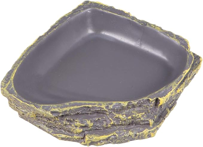 POPETPOP Reptile Water Dish Reptile Water Bowl - Lizard Turtle Feeder Feeding Bowl - Brown Thicken Rock Reptile Food Water Storage Basin Food Dish Gecko Terrarium