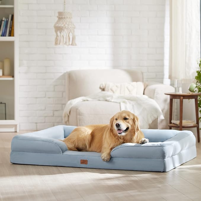 Bedsure XXL Orthopedic Dog Bed - Washable Great Dane Dog Sofa Beds for Giant Dogs, Supportive Foam Pet Couch Bed with Removable Washable Cover, Waterproof Lining and Nonskid Bottom, Light Blue