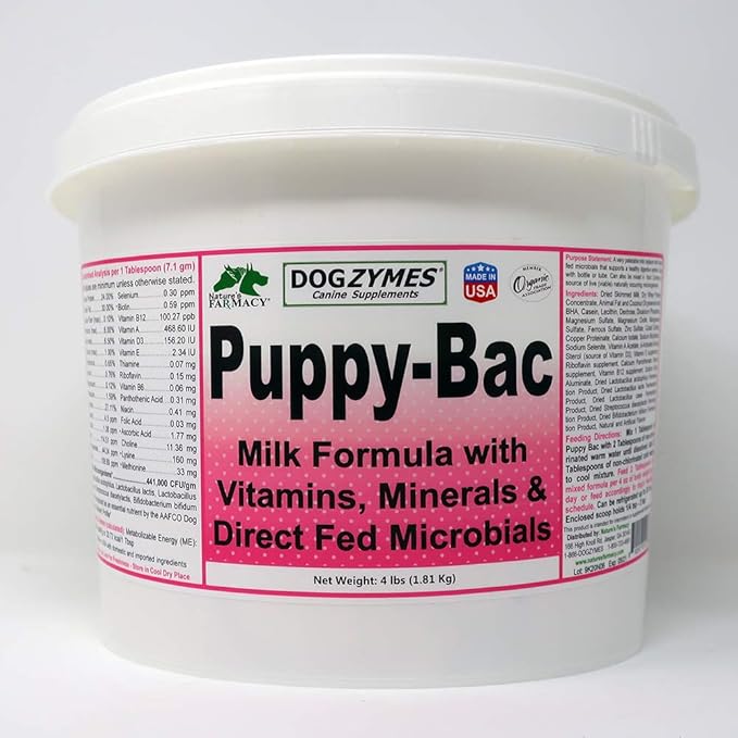 Dogzymes Puppy-Bac Milk Replacer formulated with The proper ratios of protein, fat and nutrients for growing puppies (4 pound)