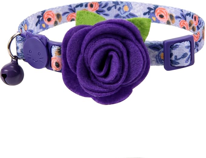 Cat Collar Breakaway with Bells, 3 Pack Small Dog Collar with Flower Charms