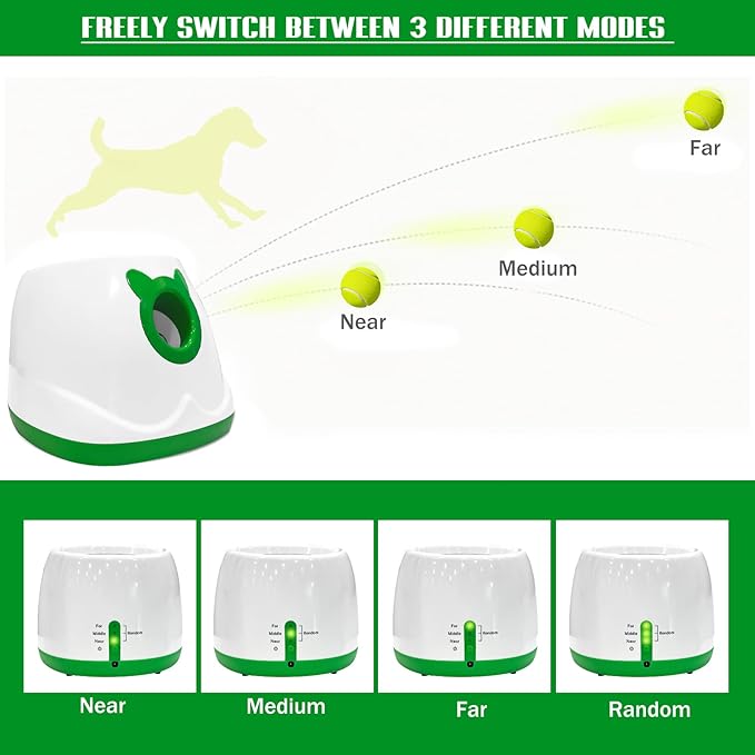 Automatic Dog Ball Launcher, Interactive Dog Ball Launcher for Small to Medium Dogs, 3 Launching Distance Dog Ball Thrower Machine for Indoor Outdoor with 6pcs Balls Dog Toy