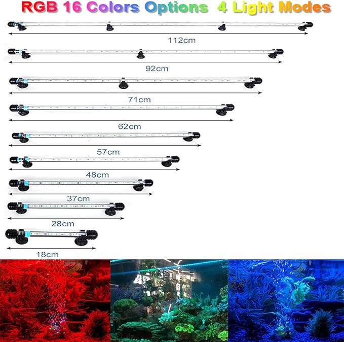 LED Aquarium Light, 7-44 Inch Waterproof Fish Light White with Blue, RGB Underwater Lamp Submersible LED Light for Fish Tank