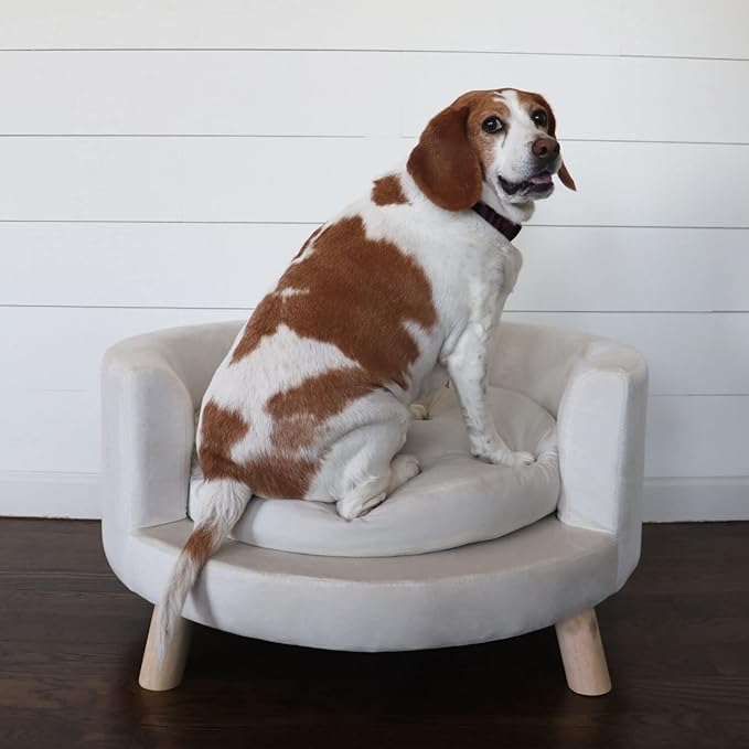 Critter Sitters 28-In. Elegant White Faux-Velvet Circular Pet Bed for Small to Medium-Sized Dogs and Cats, Stylish and Modern Dog Sofa, Comfortable and Easy to Clean Pet Sofa, Cushioned Dog Bed