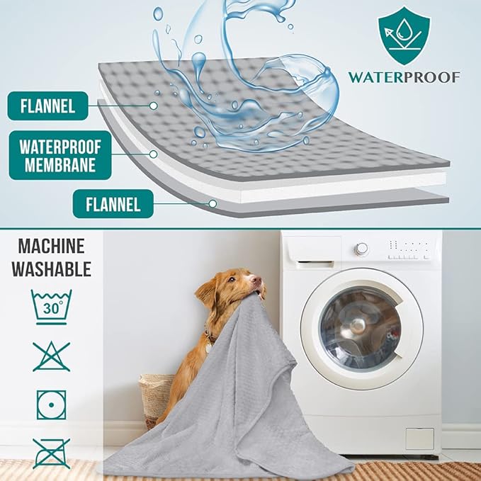 PetAmi Waterproof Dog Blanket, Leakproof XL Pet Blanket for Large Dogs, Furniture Sofa Couch Cover Protector, Fleece Cat Throw Bed Crate Kennel, Reversible Washable Soft Plush, Twin 60x80 Light Gray