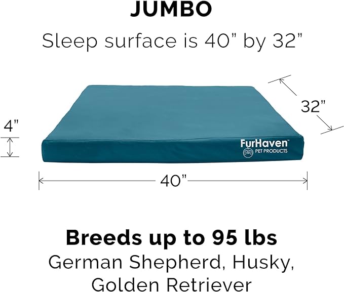 Furhaven Water-Resistant Memory Foam Dog Bed for Large Dogs w/ Removable Washable Cover, For Dogs Up to 95 lbs - Indoor/Outdoor Logo Print Oxford Polycanvas Mattress - Deep Lagoon, Jumbo/XL