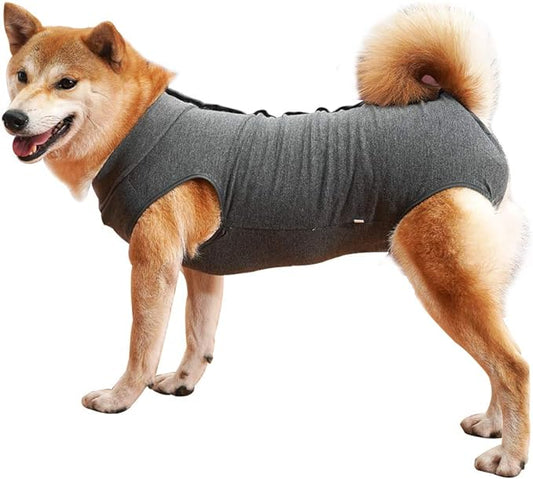 Dog Recovery Suit Abdominal Wound Puppy Surgical Clothes Post-Operative Vest Pet After Surgery Wear Substitute E-Collar & Cone(XXXL, Grey)