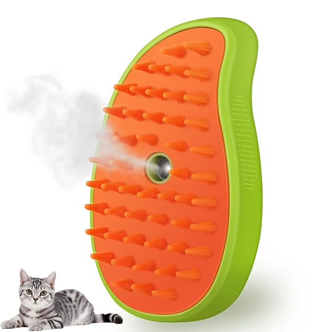 Cat Steam Brush, 3 in 1 Cat Steamy Brush Cleanser, Silicone Massage Grooming Brush, Pet Hair Cleaning Brush Comb for Cats Dogs(Mango Green)