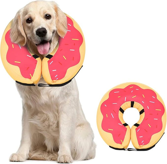 MIDOG Dog Cone Collar, Inflatable Dog Neck Donut Collar Alternative After Surgery, Soft Protective Recovery Cone for Small Medium Large Dogs and Cats Puppies - Alternative E Collar (RedDonut, L)