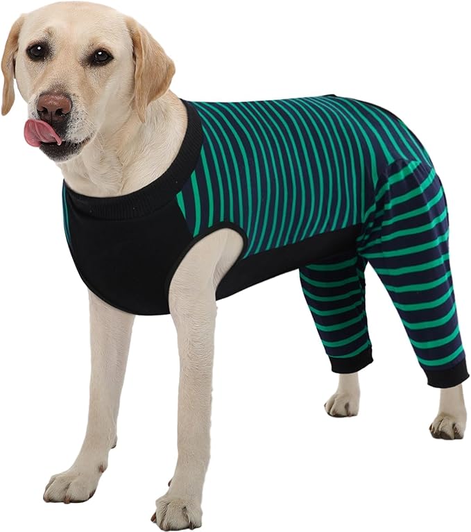 Kuoser Dog Recovery Suit, Anti Licking Dog Rear Leg Sleeve, Abdominal Dog Surgical Suit with Pants Cover Protect Wounds, Dog Elbow Protector Soft Dog Surgery Onesie Cone Alternative, Green XL