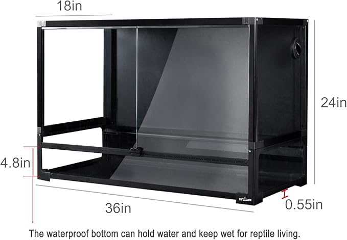 REPTI ZOO Collapsible 60 Gallon 36" Wide Reptile Tank, Tempered Glass Large Reptile Terrarium 36"x18"x24", Black PVC Back, Front & Top Ventilation & Anti Escape Lid, Easy Folding