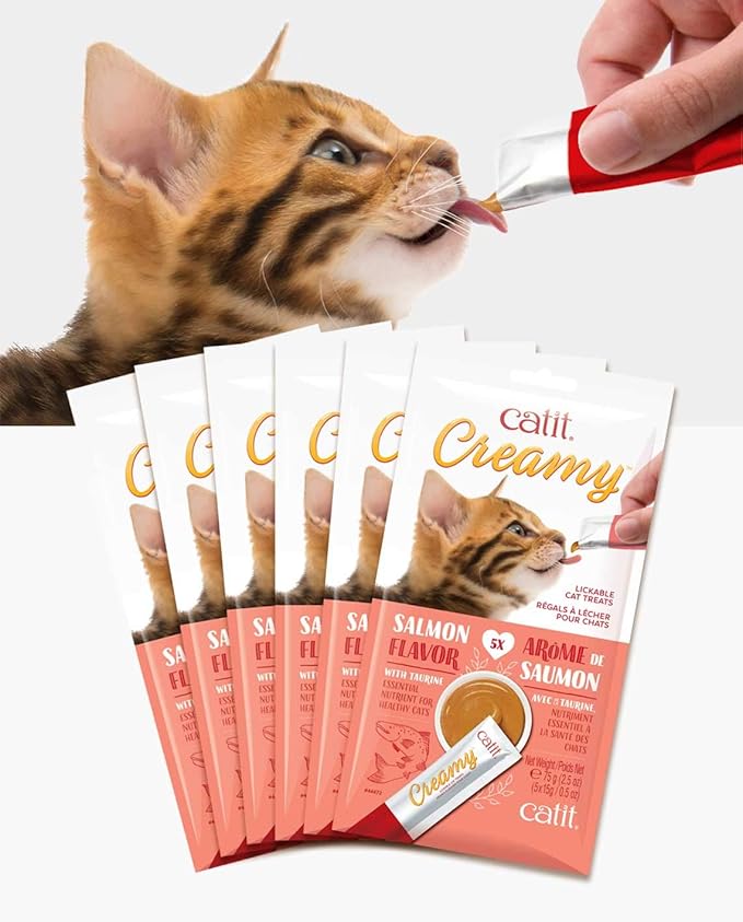 Catit Creamy Lickable Cat Treat, Healthy Cat Treat, Salmon, 30 Pack