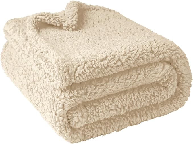furrybaby Dog Blanket Soft Dog Blankets for Large Dogs Puppy Essentials Washable Sherpa Fleece Cat Blanket 40x47 Inches for Bed Furniture Couch Sofa (Large, Beige)