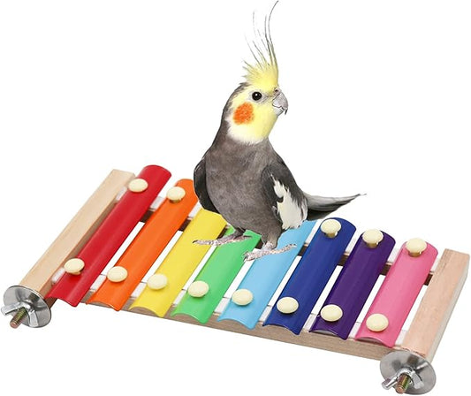 Colorful Bird Xylophone Toy, Funny Xylophone Toy with 8 Metal Keys, Bird Cage Toy Accessories for Chicken Bird Parrot Parrot Parakeet Budgies Love Birds