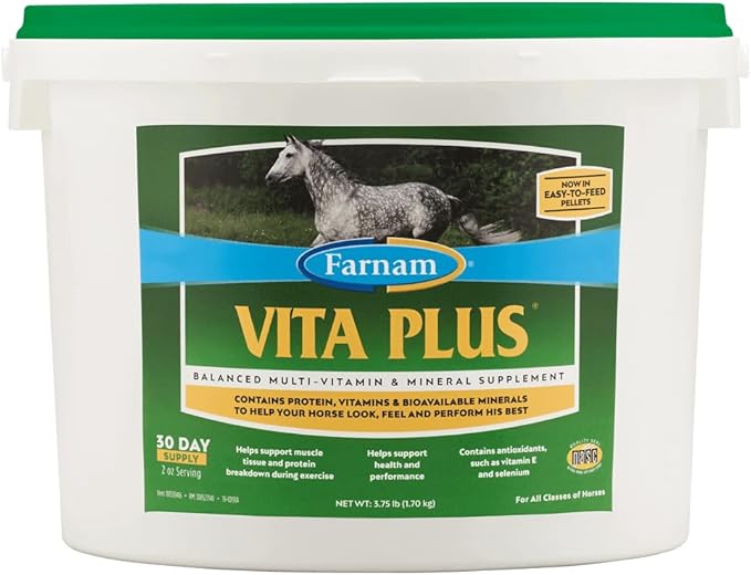 Farnam Vita Plus Balanced Multi-Vitamin & Mineral Horse Supplement, Provides Balanced Nutrition to Support Overall Health and Performance, 3.75 pounds, 30 Day Supply