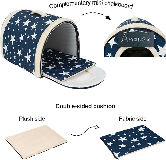 ANPPEX Dog House Indoor,2 in 1 Washable Covered Dog Bed,Insulated Cozy Dog Igloo Cave,L Size for Small and Medium Dogs,Blue