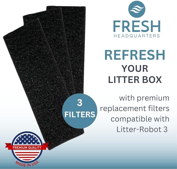 3 Pack Replacement Carbon Filters Compatible with Litter-Robot 3 – Activated Charcoal Cat Litter Box Filters Absorb & Neutralize Odor & Dust Control