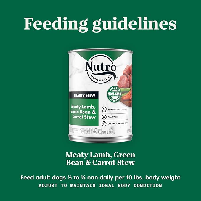 NUTRO HEARTY STEW Adult Natural Grain Free Wet Dog Food Cuts in Gravy Meaty Lamb, Green Bean & Carrot Stew, (12) 12.5 oz. Cans