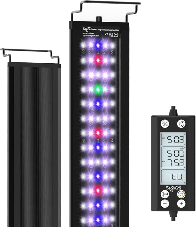 24/7 Auto On/Off Aquarium Light, Programmable Led Aquarium Light with Thermometer, Fish Tank Light with Full Spectrum+7 Single Color, WRBG DIY Color, for 24-30 Inch Planted Tank, 26W