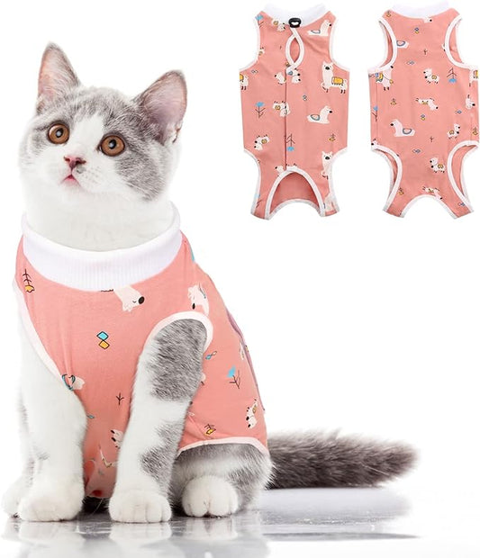 SUNFURA Cat Recovery Suit, Kitten Surgical Full Bodysuit for Abdominal Wound Protector Anti Licking After Surgery, Professional Bandages Cone E-Collar Alternative for Small Male & Female Pets